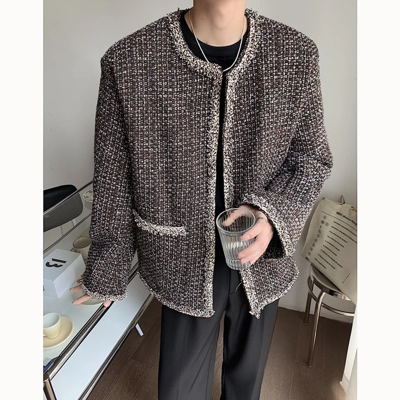 Autumn Thick Woolen Coat Men Fashion Retro Casual Woolen Jacket Men Streetwear Korean Loose Woolen Coat Mens Overcoat M-XL