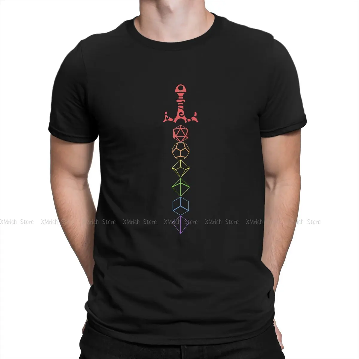 

Rainbow Dice Sword Tabletop RPG Gaming Men T Shirts DnD Game Vintage Tee Shirt Crew Neck T-Shirts 100% Cotton Graphic Tops