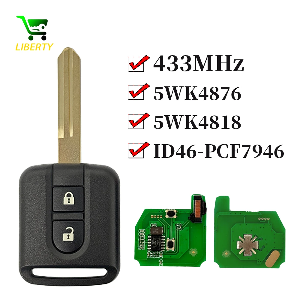 Liberty 5WK4 876/818 433 МГц ID46 чип PCF7946 брелок для Nissan Elgrand X-TRAIL Qashqai Navara Micra Note NV200 удаленный ключ