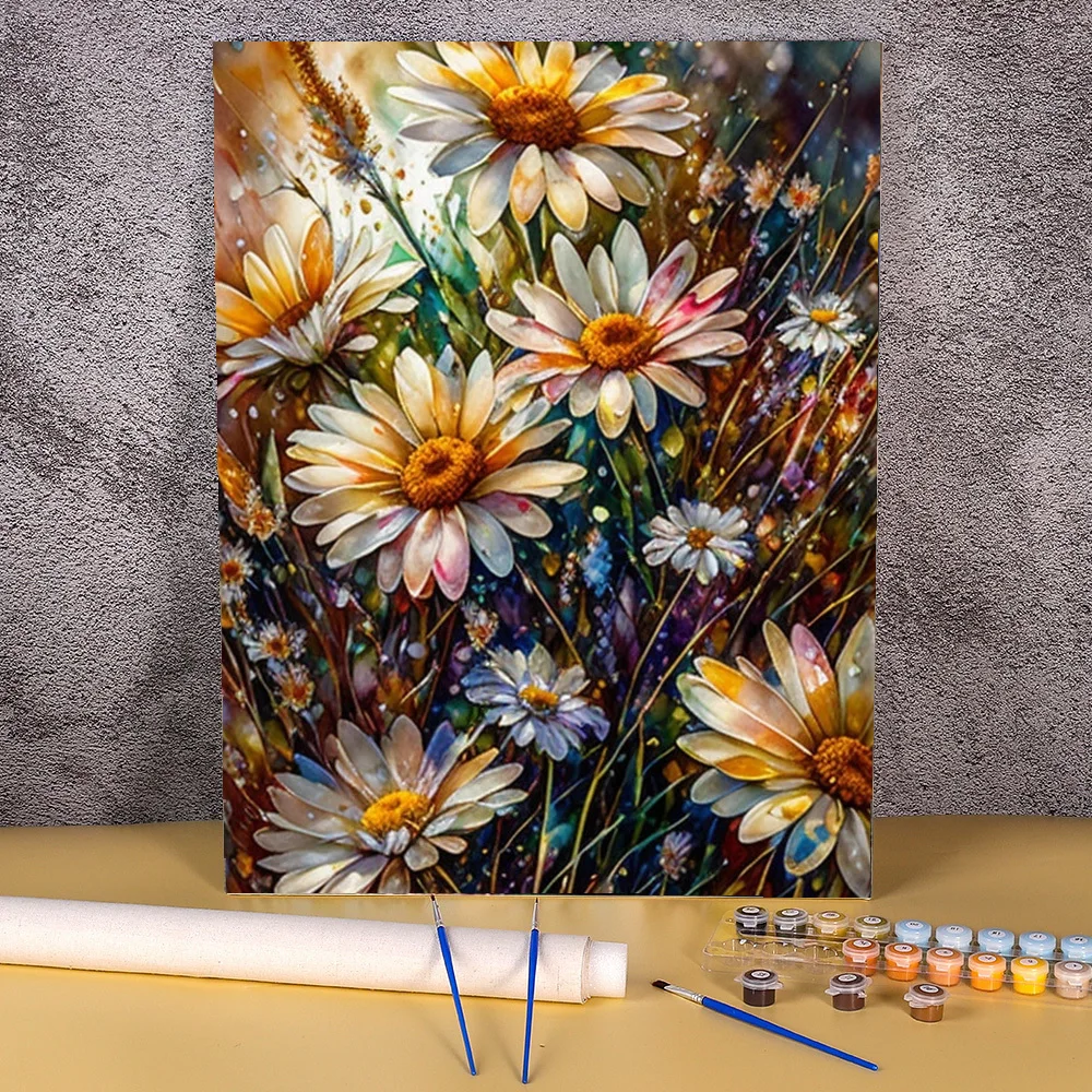 

DIY Paint By Number Daisy Flower Picture Colouring Zero Basis HandPainted Painting By Number For Adults On Canvas Unique Gif