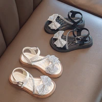 kids girls roman sandals summer new 2022 childrens korean style fashion open toe all match beach shoes bow rhinestone versatile
