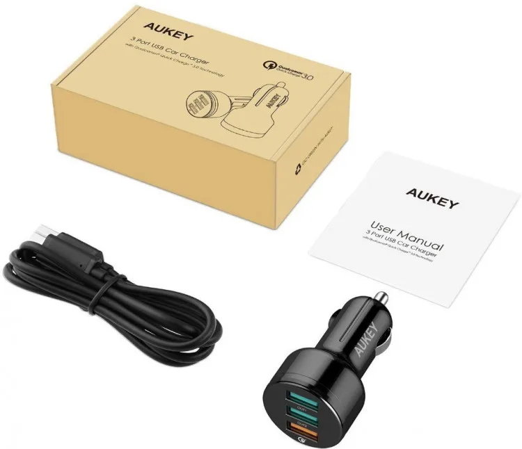Автомобильное зарядное устройство Aukey 3-Port Car Charger with Quick Charge 3.0 42 Вт цвет Черный