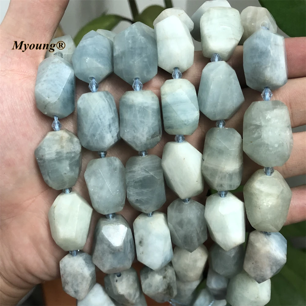 

Large Faceted Natural Aquamarines Stone Cutting Nugget Beads For Jewelry Making MY221005