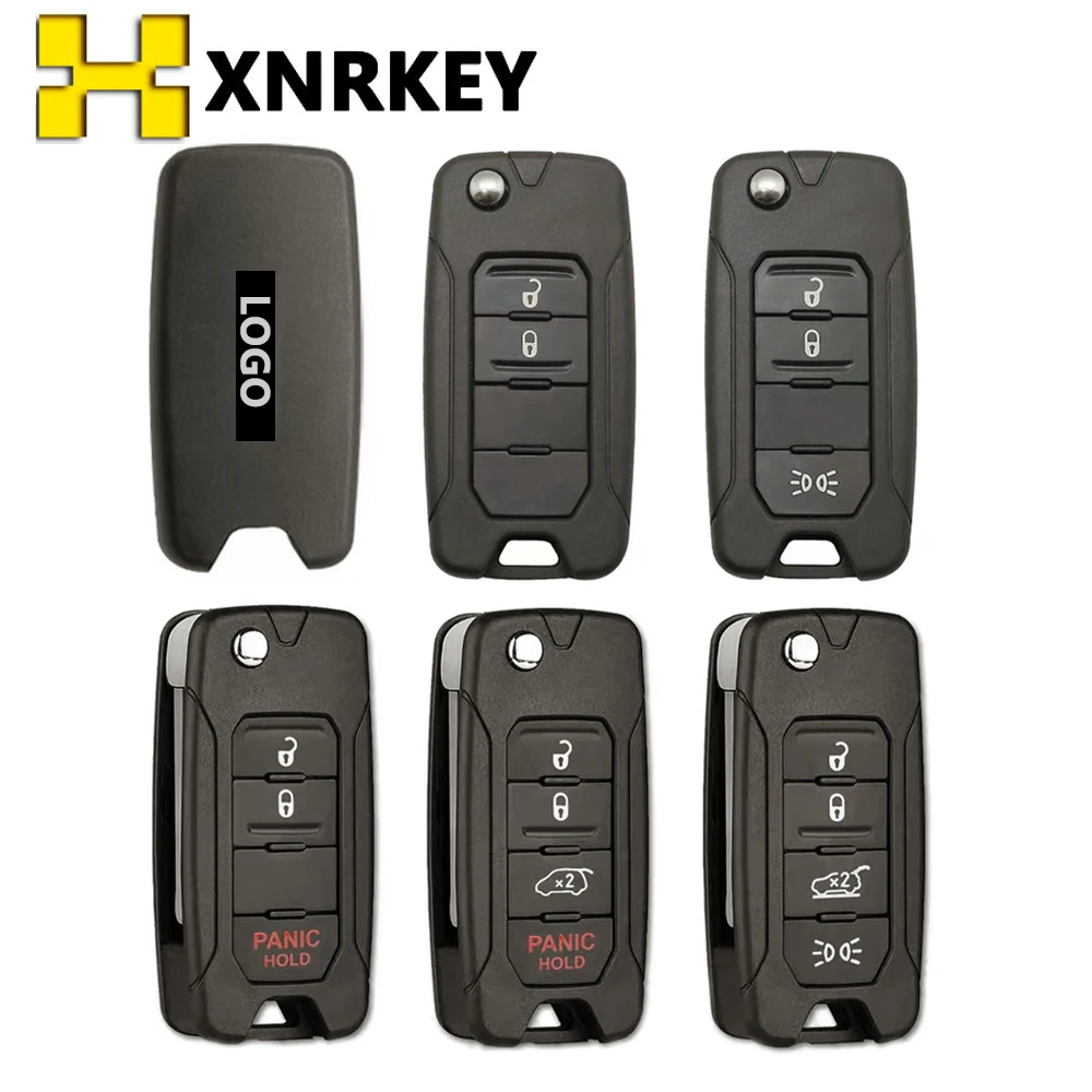 XNRKEY 5pcs/lot  2/3/4B Flip Remote Car Key Shell Fob for Jeep Renegade 2015-2018 Key Case Cover Uncut SIP22 Blade with Logo