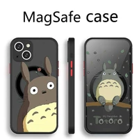 totoro sprite away anime phone case transparent magsafe magnetic magnet for iphone 13 12 11 pro max mini wireless charging cover