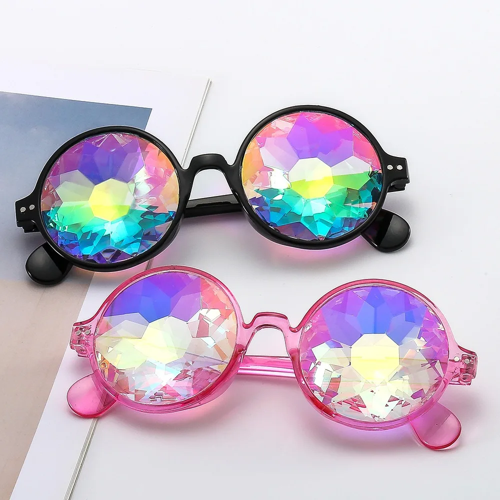 

Мужские Круглые Солнцезащитные очки для косплея в стиле ретро, очки с калейдоскопом, праздничные солнцезащитные очки с мозаичной призмой
