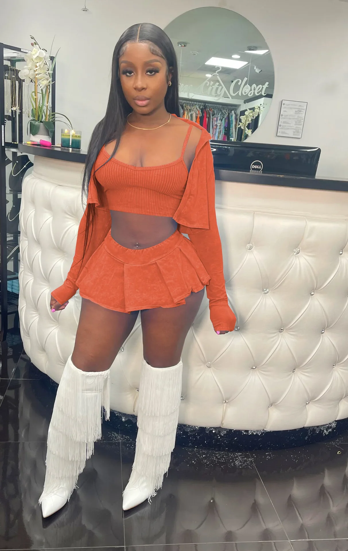 Женский комплект из трех предметов однотонная рубашка с принтом жилет короткая