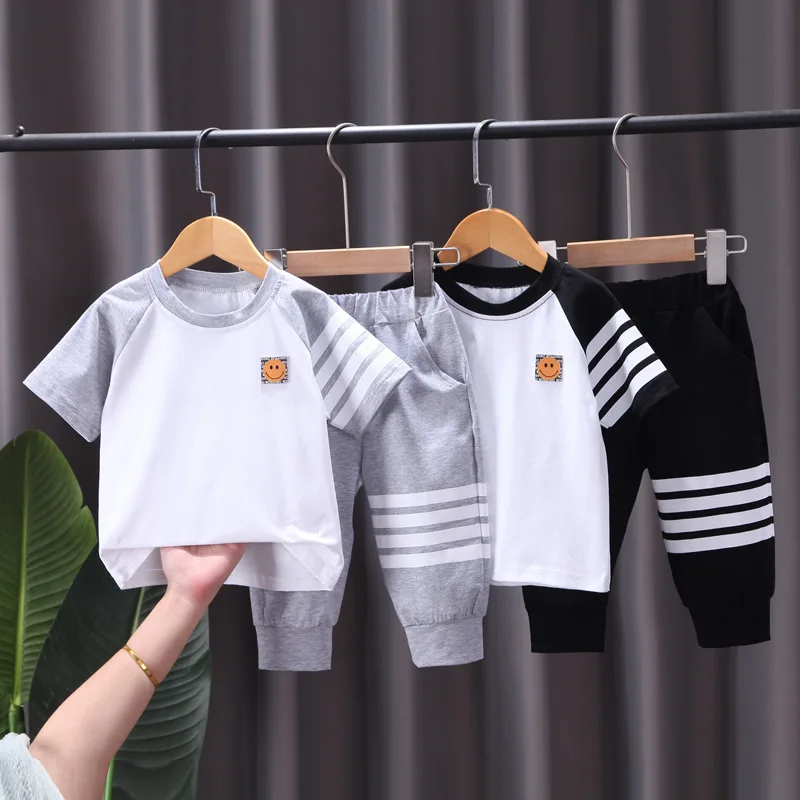 

Summer Casual Children Clothes Suit Baby Boys Clothing Sets Kids Sport stripe T-shirt+ Pants 2Pcs/Sets leisure Toddler Tracksuit