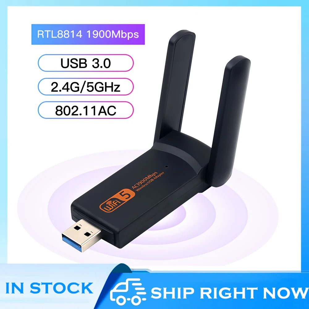 

USB Wifi Adapter Dual Band 2.4G/5Ghz 802.11AC USB 3.0 WIFI Lan Adapter Dongle with Antenna RTL8814 1900Mbps