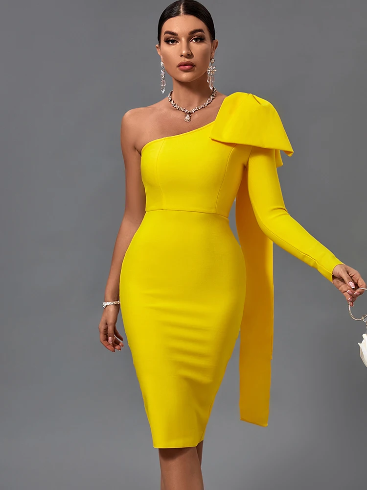 

Женское желтое облегающее платье средней длины, вечернее элегантное сексуальное Клубное платье на день рождения, Осень-зима 2022