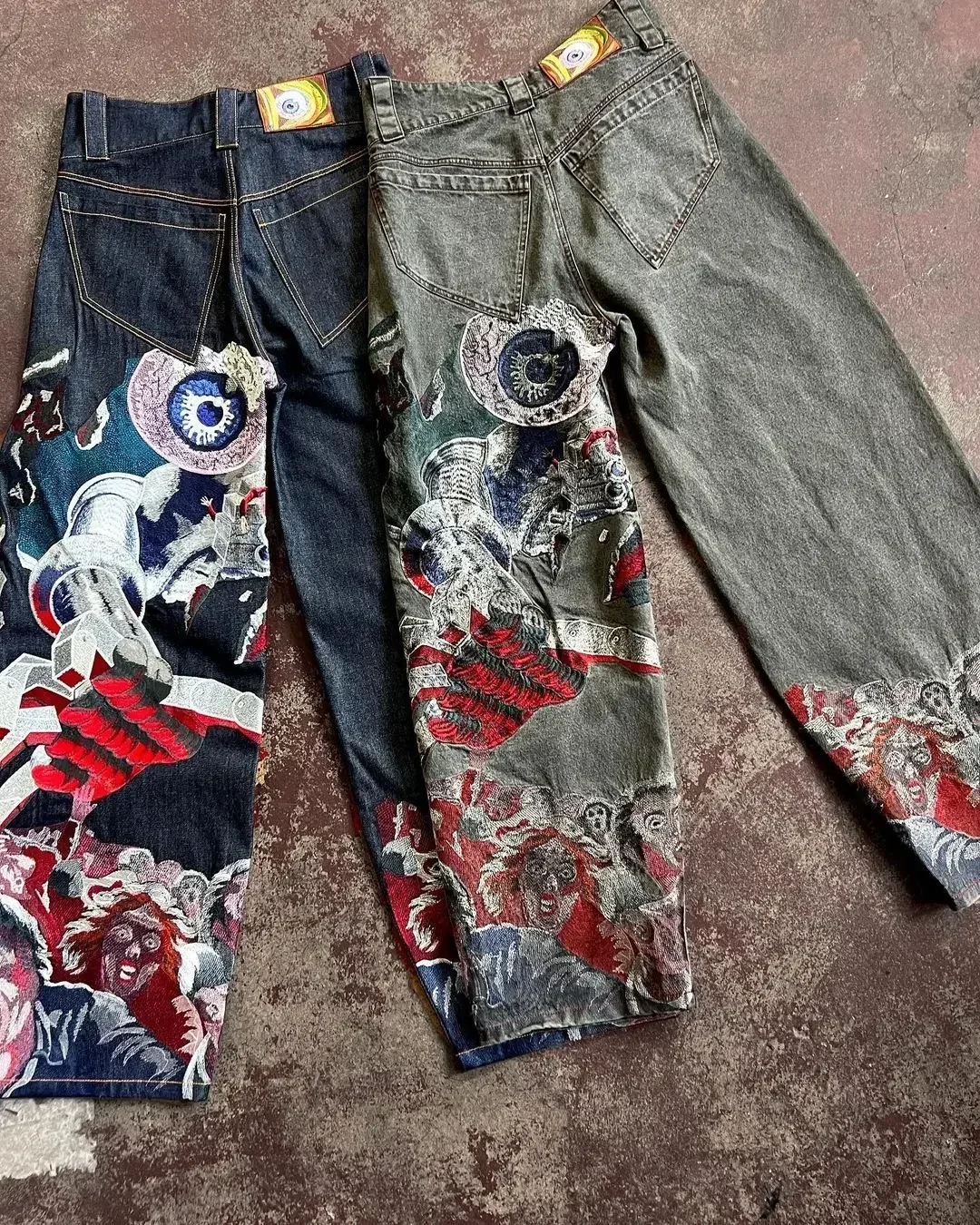 

Hip Hop Punk Embroidery Printed Baggy Jeans Y2k Jeans Men Heavy Craftsmanship Retro Style Wide Leg Pants Goth Ripped Jeans Hot