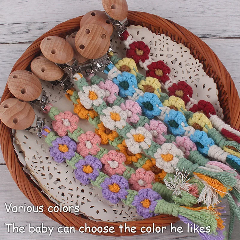 

DIY Flower Baby Pacifier Clips Handmade Beech Wood Pacifier Clip Teether Toy Chain Nipple Dummy Holders Baby Pacifiers Leashes