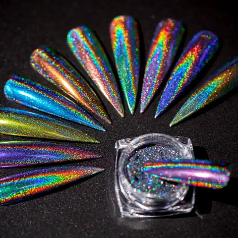 Голографический блестящий для ногтей порошок лазерный пигмент для дизайна ногтей пылезащитное зеркало хром Сияющий пигмент порошок 3D укра...