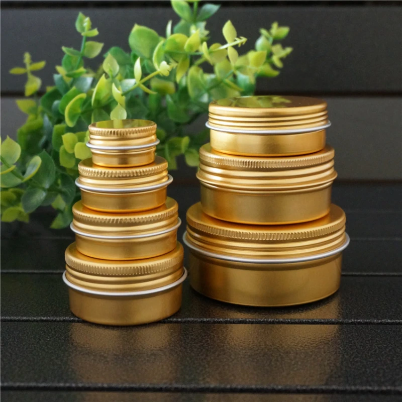 5/10/15/20/30/50/80/g Gold Empty Portable Aluminum Box Metal Tin Cans 50ml Gold Cosmetic Round Cream DIY Jar Tea Aluminum Pot