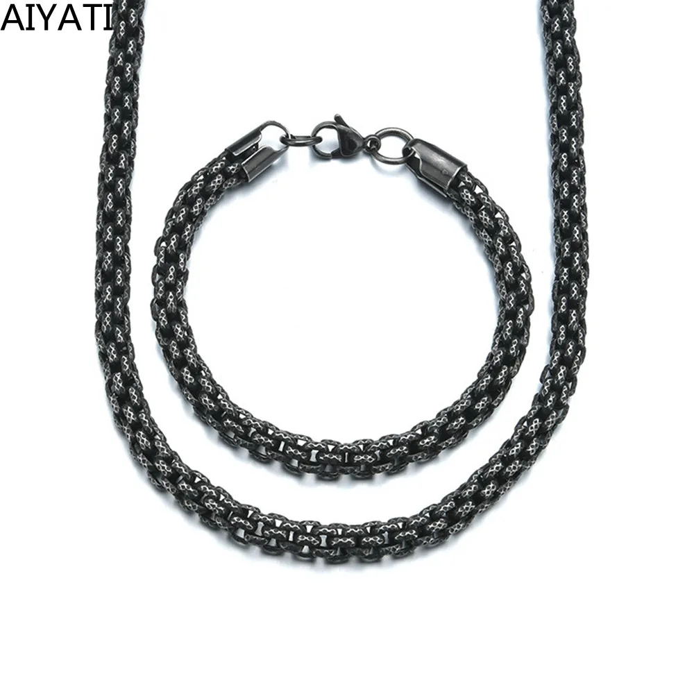 

Domineering Titanium Steel Old Bracelet Necklace Simple Trend Temperament Thick Chain Set Bijoux Acier Inoxidable Femme