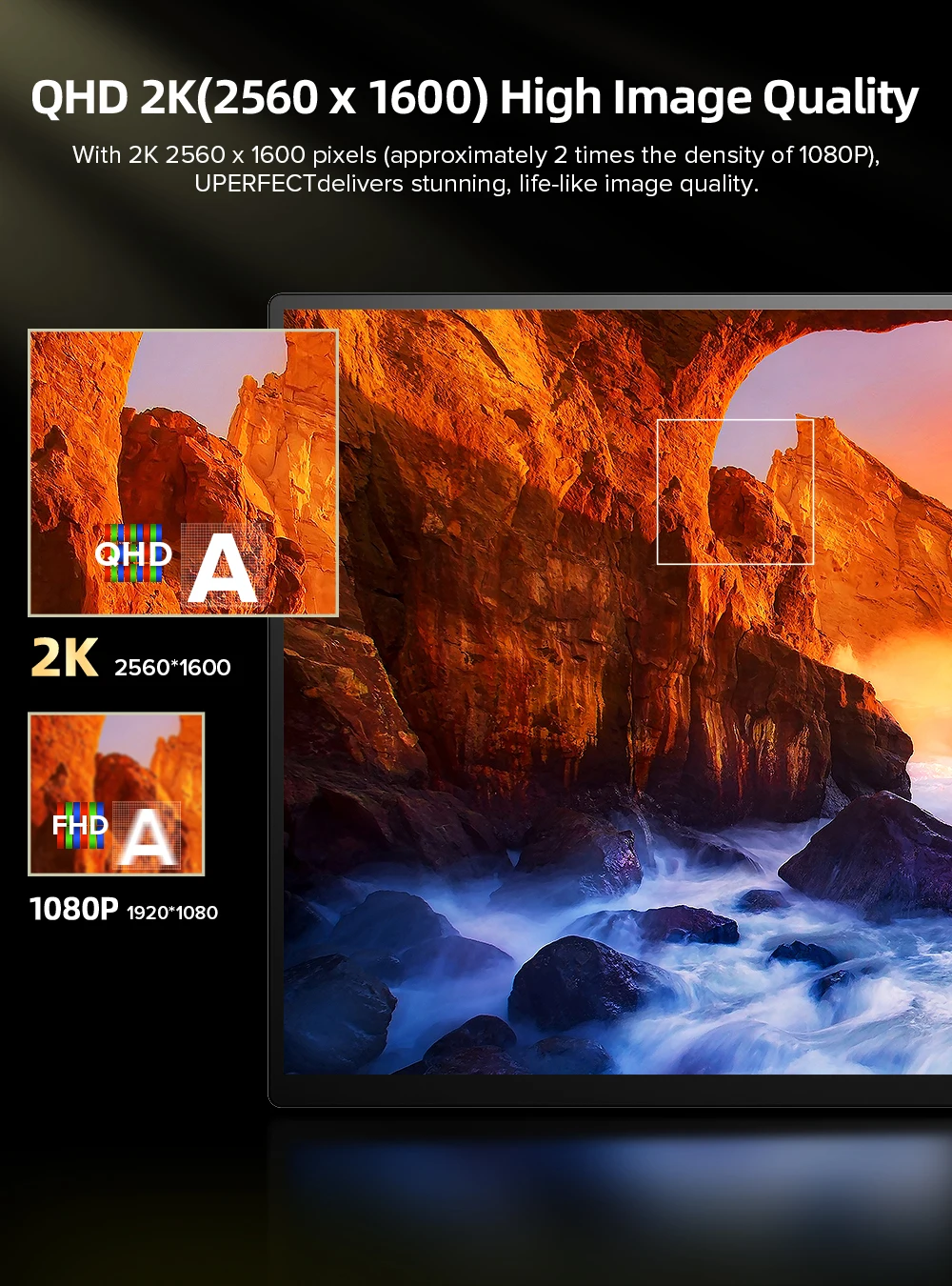 Фото UPERFECT 2K Монитор 16 ''QHD IPS 100% sRGB портативный дисплей 500 нит 8 бит + FRC Бескаркасный USB C HDMI удлинитель экран с VESA №2