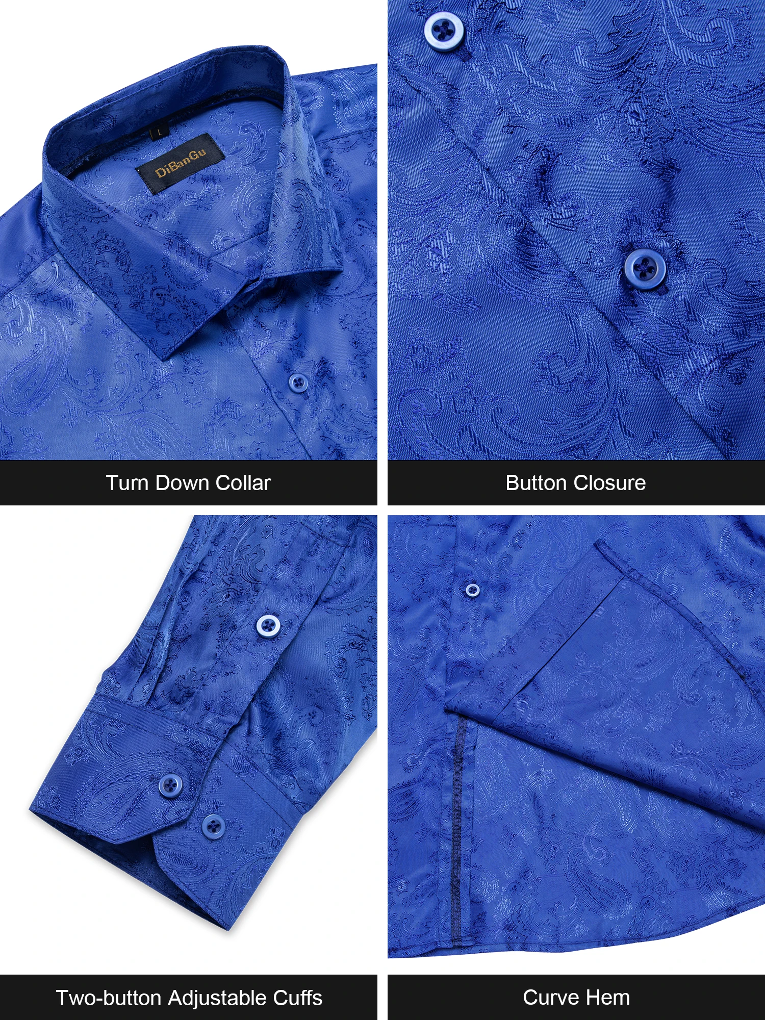 Fashion Shirt For Man Silk Long Sleeve Blouse Summer Spring Paisley Navy Blue Casual Turn-down Collar Shirt Male Designer Tops
