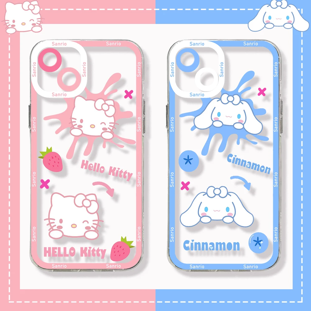 

Kawaii Sanrio Hello Kitty Cinnamoroll Phone Case for IPhone 14 13 12 Mini 11 Pro Max X XR XS 7 8 Plus Soft Silicone Clear Cover