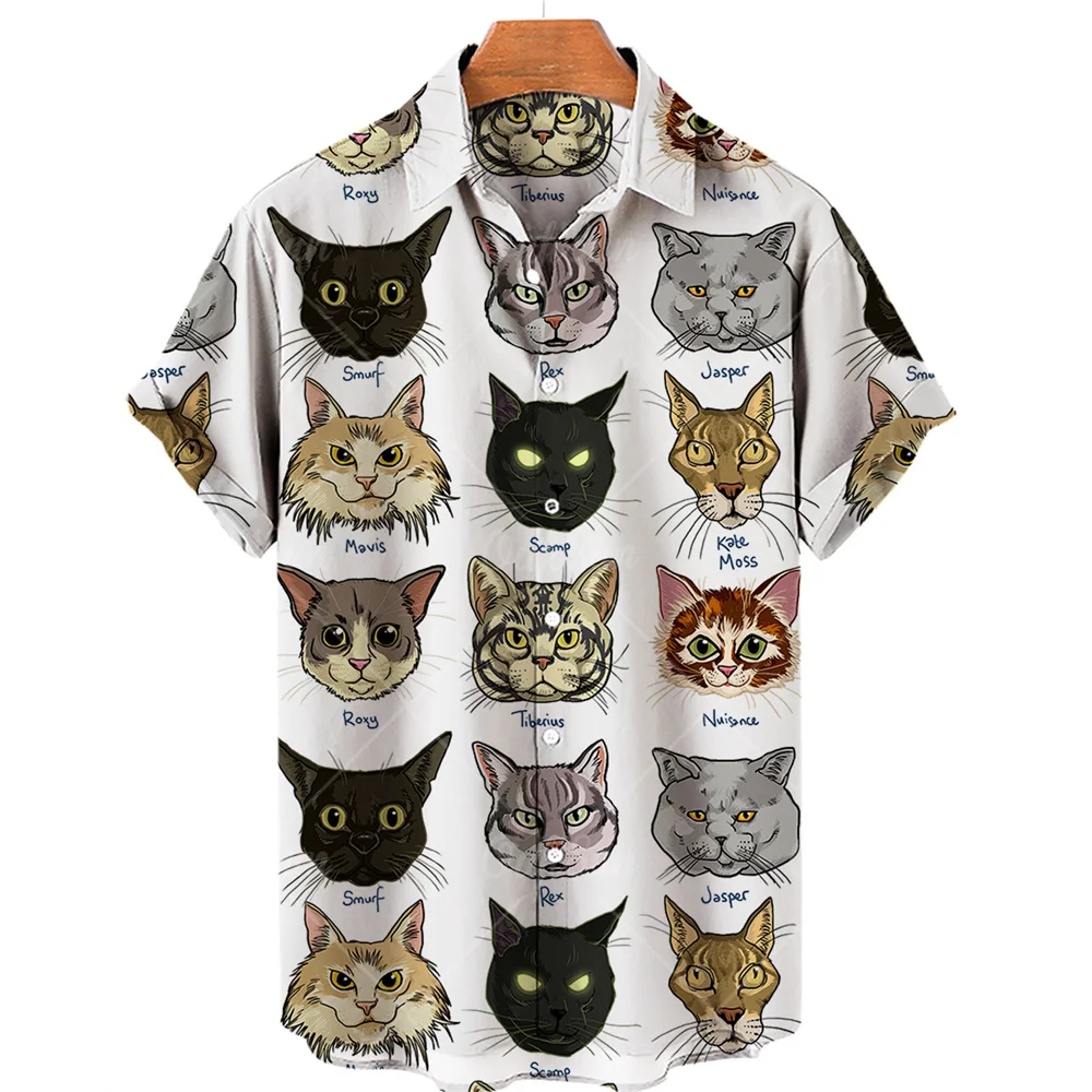 Cute Cartoon Animals 3D Digital Printing Men's Shirt One Button Casual Trend Loose Short Sleeve Shirt Men's Top Plus Size 5XL