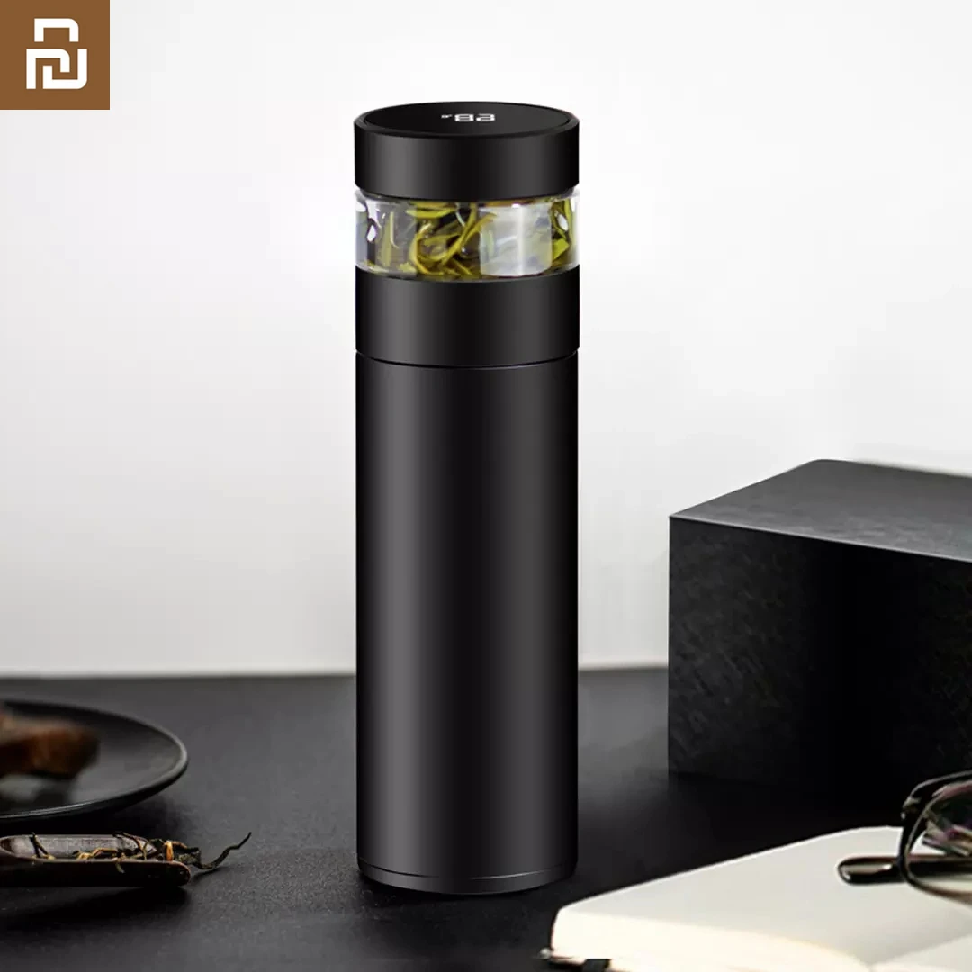 

Умная изоляционная кружка для чая Xiaomi Youpin H8133 с одним касанием для отображения температуры, разделение чая из нержавеющей стали 316, сохраняет холодную и горячую температуру