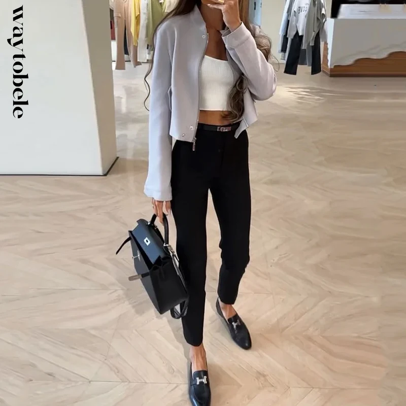 Waytobele Осенний комплект из 2 предметов женский повседневный простой с лацканами и