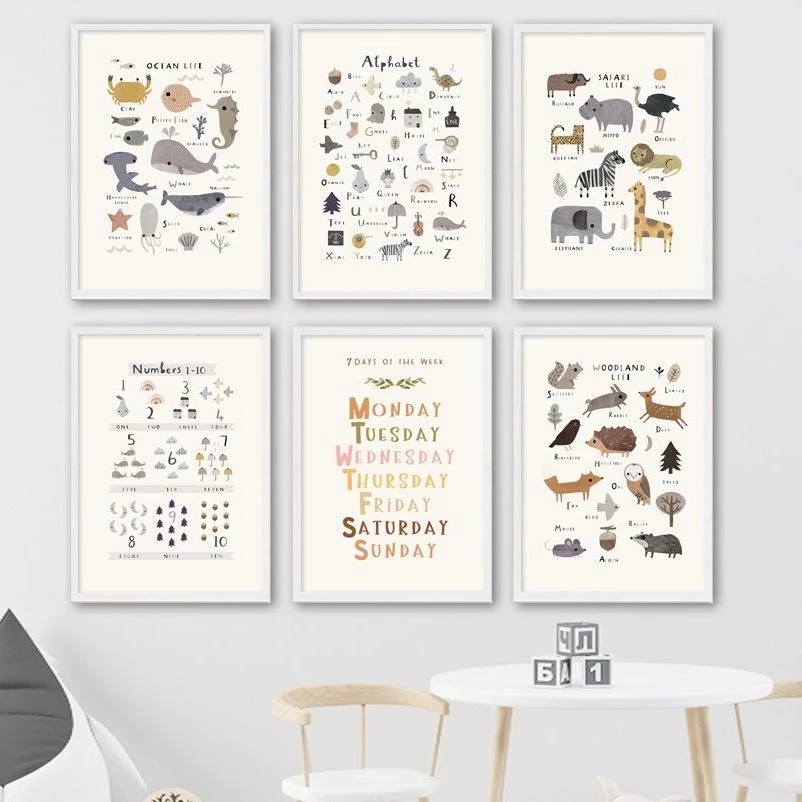 

Ocean Animals Fish Art Canvas Painting Nordic Posters And Prints Alphabet Number Wall Pictures For Home Decor