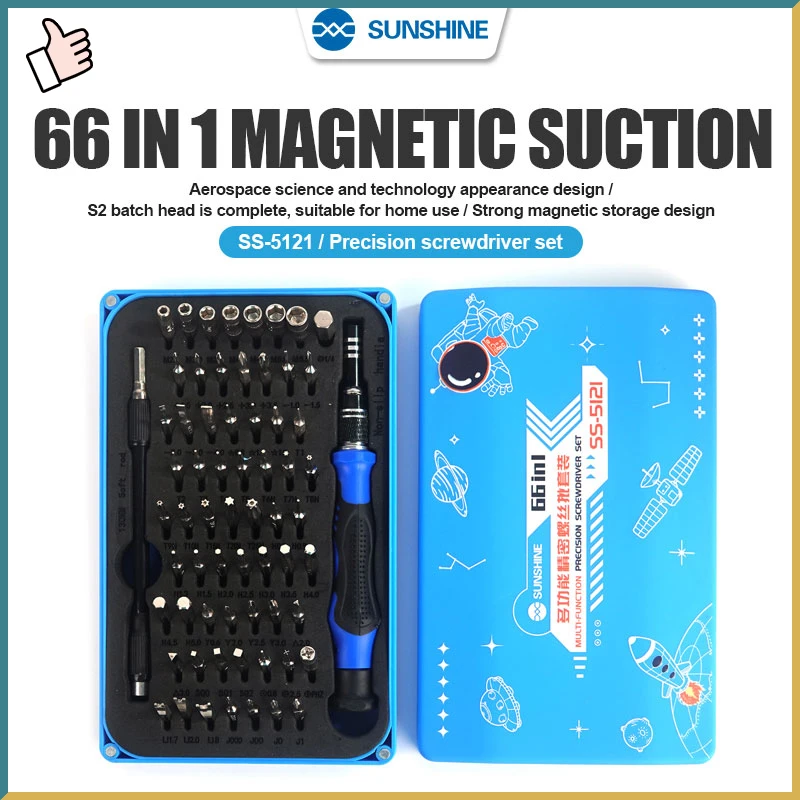 

SUNSHINE SS-5121 66 in 1 Multifunctional Precision Screwdriver Set 15 Types and 64 Precision Bits For Cell Mobile Phone Repair
