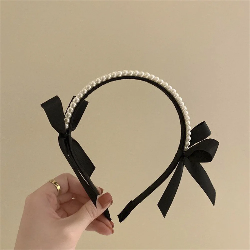 

Black Bow Pearl Hair Hoop Female Retro French Princess Wind Fairy Sen Department Super Fairy Head Hoop Hairpin Jewelry