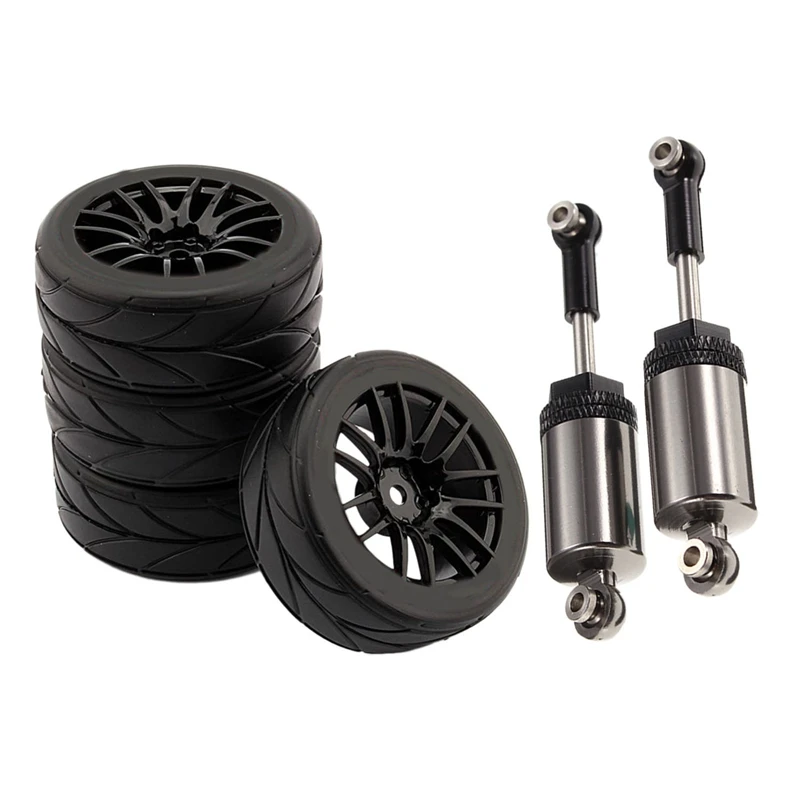 

2 Set RC Car Parts: 1 Set 1/10 Rubber Tire RC Racing Car Tires On Road Wheel Rim & 1 Set For Wltoys Upgrade Metal 1/18 Shock Abs