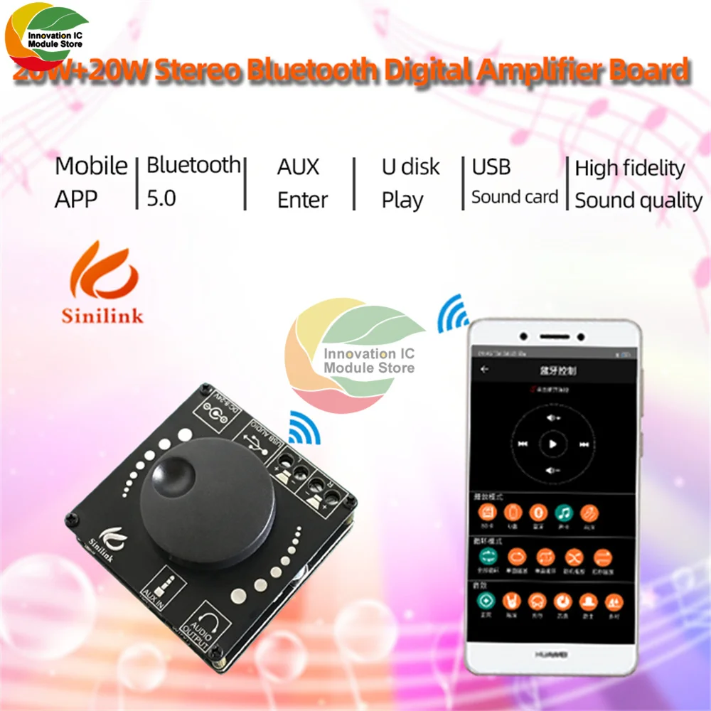 

AP15H 20WX2 Bluetooth 5.0 Digital Audio Power Amplifier Board Module 12V 24V AUX USB Sound Card APP Control AMP Amplificador