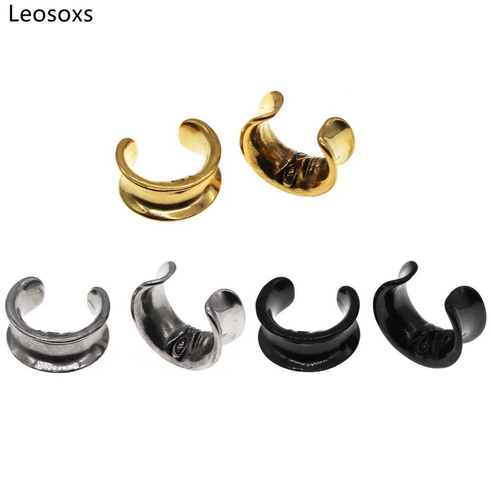 Leosoxs 1 Pair Stainless Steel Saddle Human Face Moon Ear Gauges Expander 8-25mm Ear Weight Hangers Ear Plugs Tunnels Jewelry