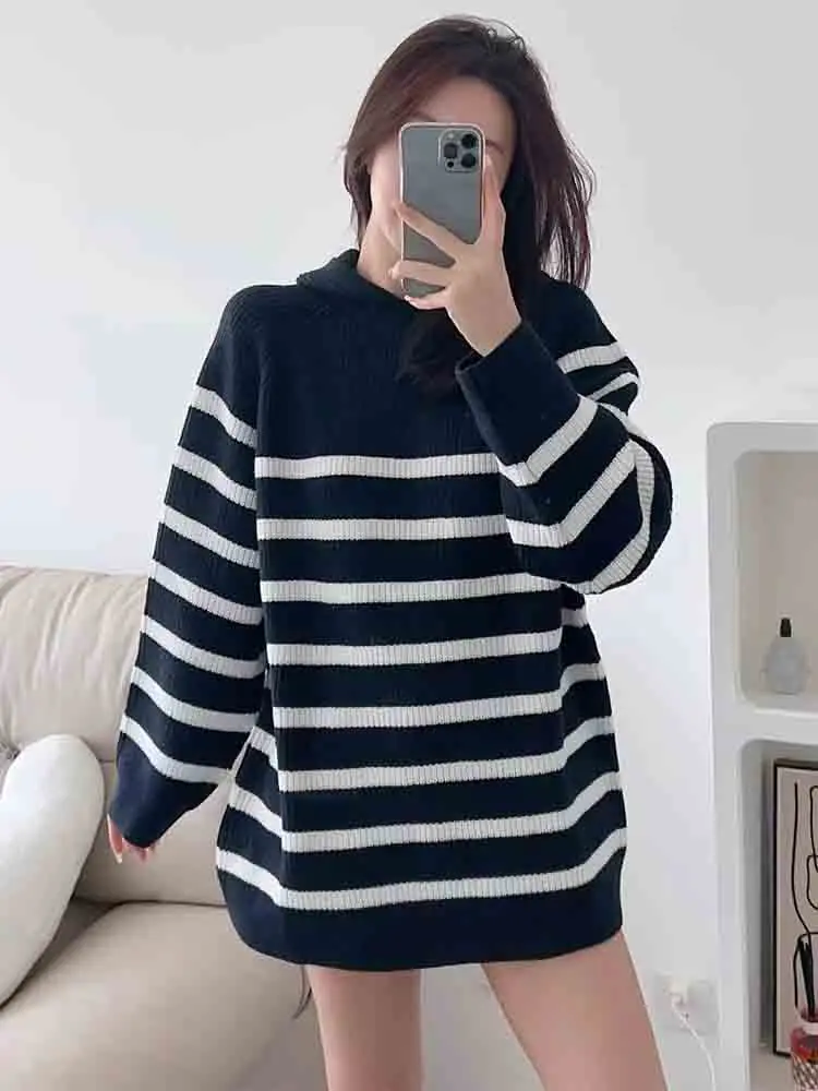 

KLKXMYT TRAF Striped Knitted Sweater Woman Hooded Sweaters For Women 2022 Long Sleeve Winter Pullovers Tops Sweatshirts