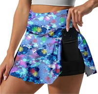 womens tennis skirts badminton golf pleated skirt with 2 pockets sportswear high waist double layer anti glare fitness skirt