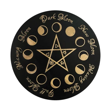 Crystal Stone Display Stand Round Black Wood Tarot Decoration Board Star Moon Pattern Desktop Wooden Placemat for Home Decor