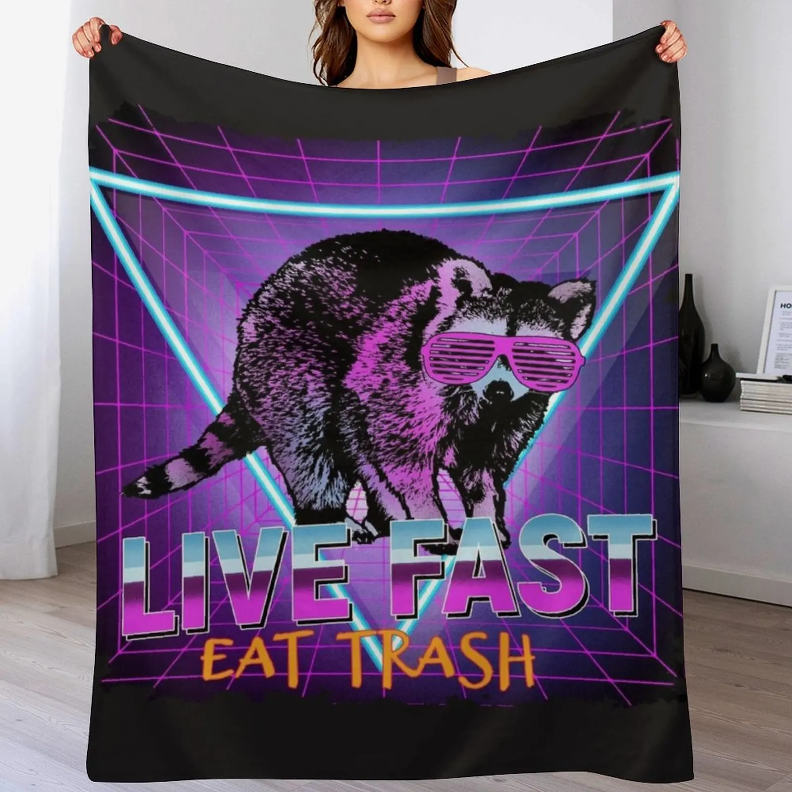 Енот Еноты Live Fast Eat Trash Panda Забавный подарок в стиле ретро Плед Пушистые одеяла для
