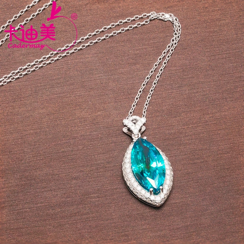 CADERMEAY Fine Jewelry 925 Silver Marquise Brilliant Cut Gemstone Natural Blue Topaz Pendant Necklace For Women Party Gift