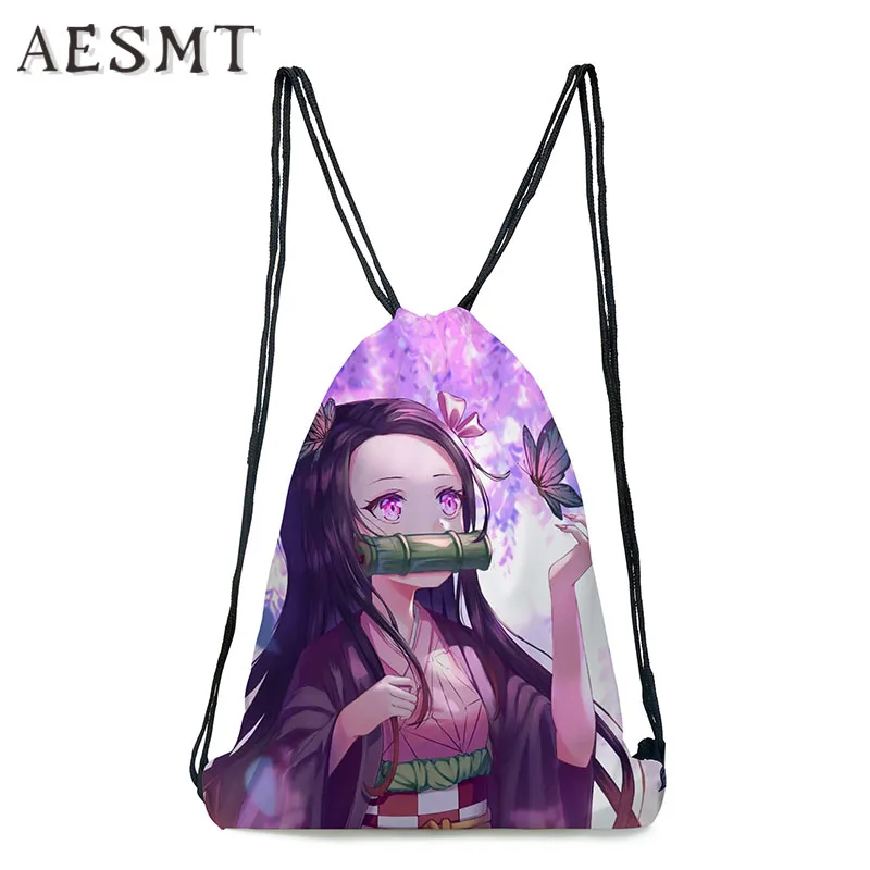 Anime Demon Slayer Kimetsu No Yaiba Tomioka Giyuu Drawstring Bag Teenage Girl Boys Fashion Storage Backpack Travel Bags Gift