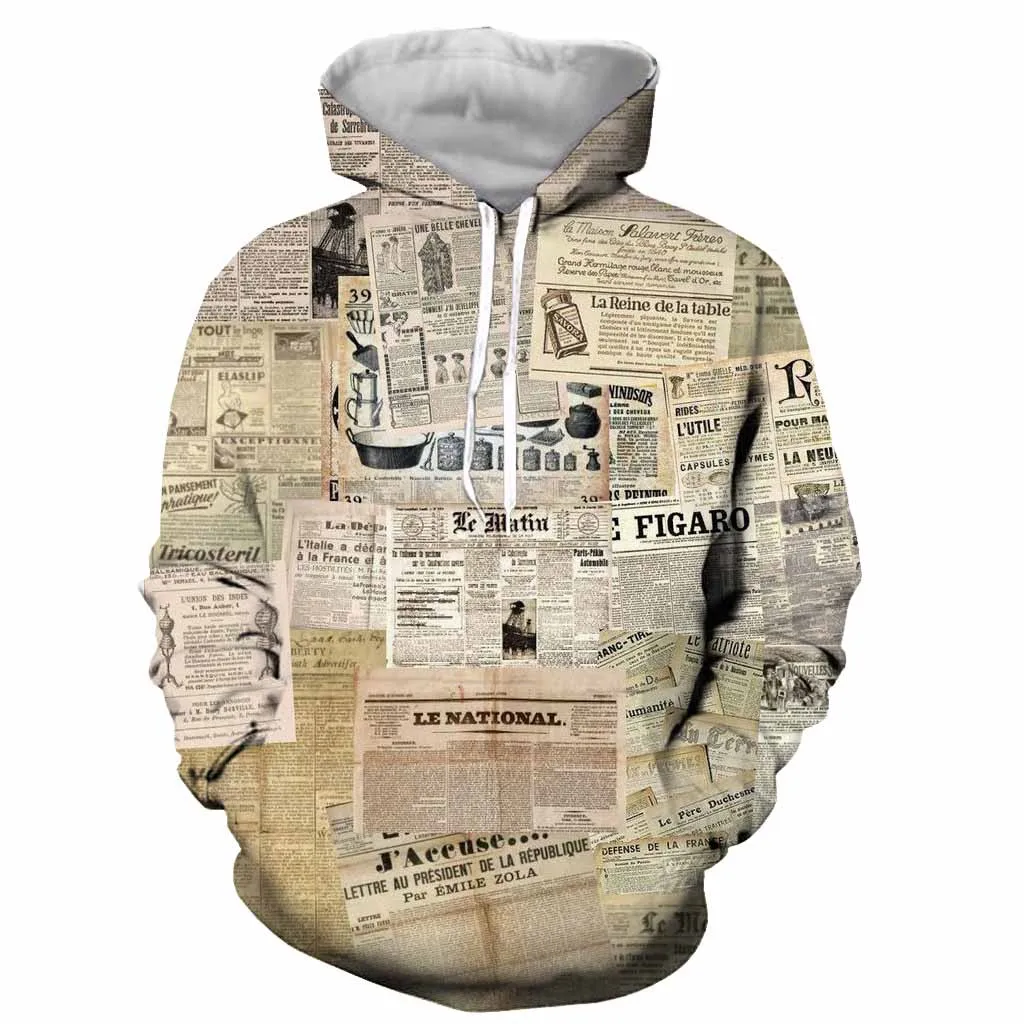

2022 Scrap Newspaper Brand Hoodie Sweatshirt Men 3d Funny Hip Hop Sweatshirt