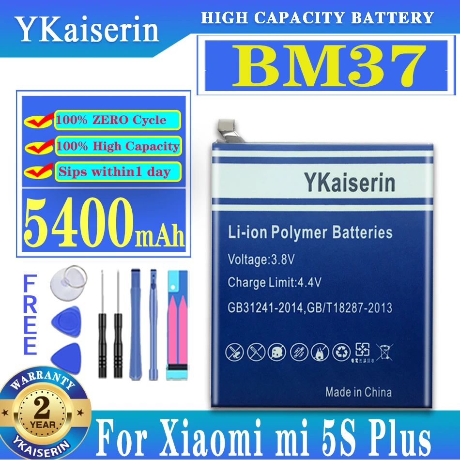 

YKaiserin For Xiao Mi BM37 BM 37 5400mAh Replacement Battery For Xiaomi Mi 5S Plus 5SPlus High Capacity Battery +Track Code