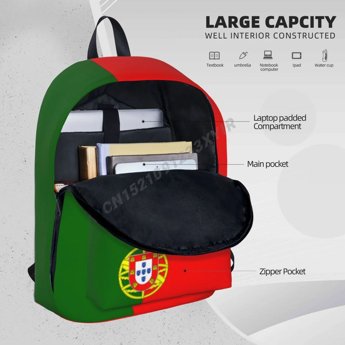 Рюкзак унисекс с португальским флагом школьный ранец стежком сумка-мессенджер