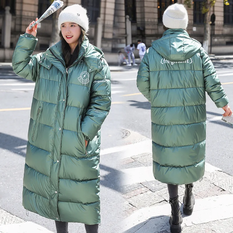 

Russian women's bright cotton-padded coat over the knee 2021 new winter mid-length Korean style loose thick padded coat