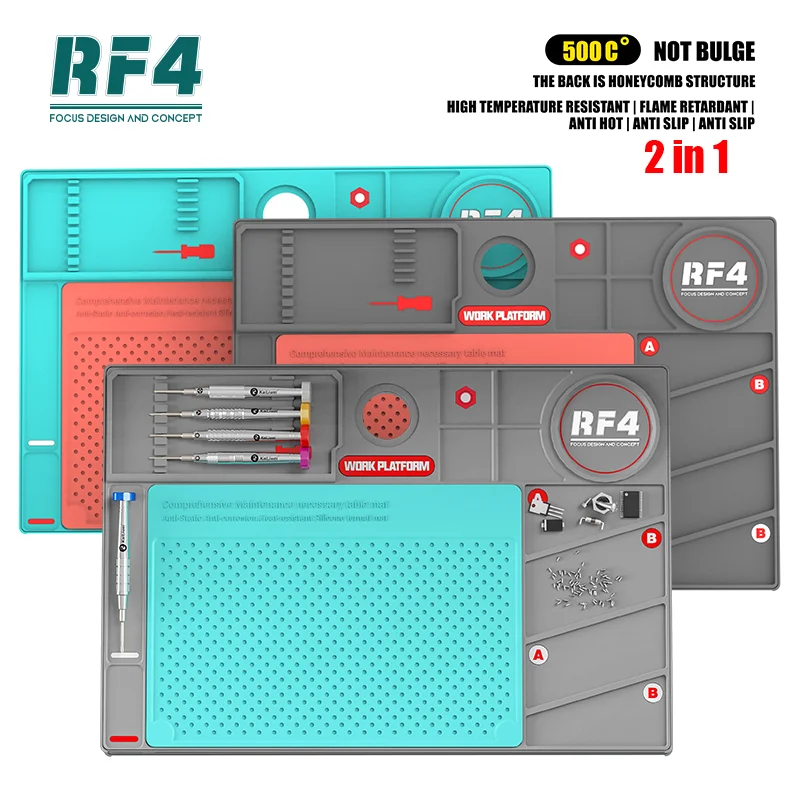 

RF4 RF-PO2 Heat Insulated Silicone Soldering Mat 380x260MM BGA Desktop Station Phone Repair Pad Maintenance Platform Tools Set
