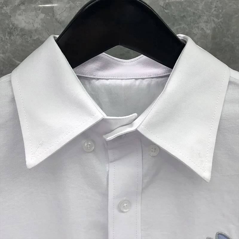 TB THOM Shirt Koi Embroidery Spring Autunm Fashion Brand Men's Shirt Oxford Cotton Shirt With Pocket Custom Wholesale TB Shirts