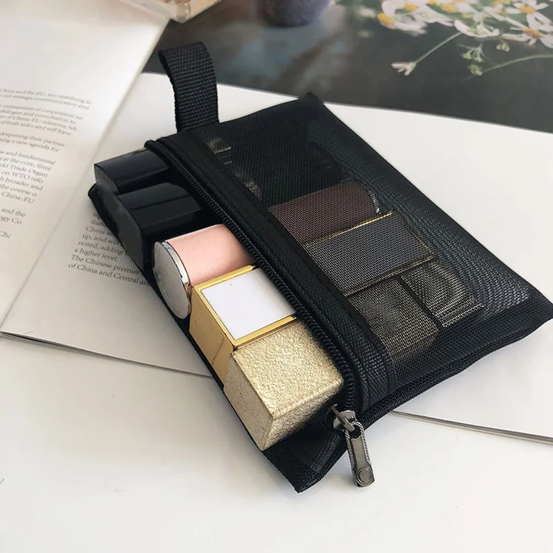 Черная сетчатая косметичка на молнии сумки для макияжа Женская дорожная сумка