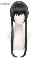 women yor cosplay wig black long wig with braided bun