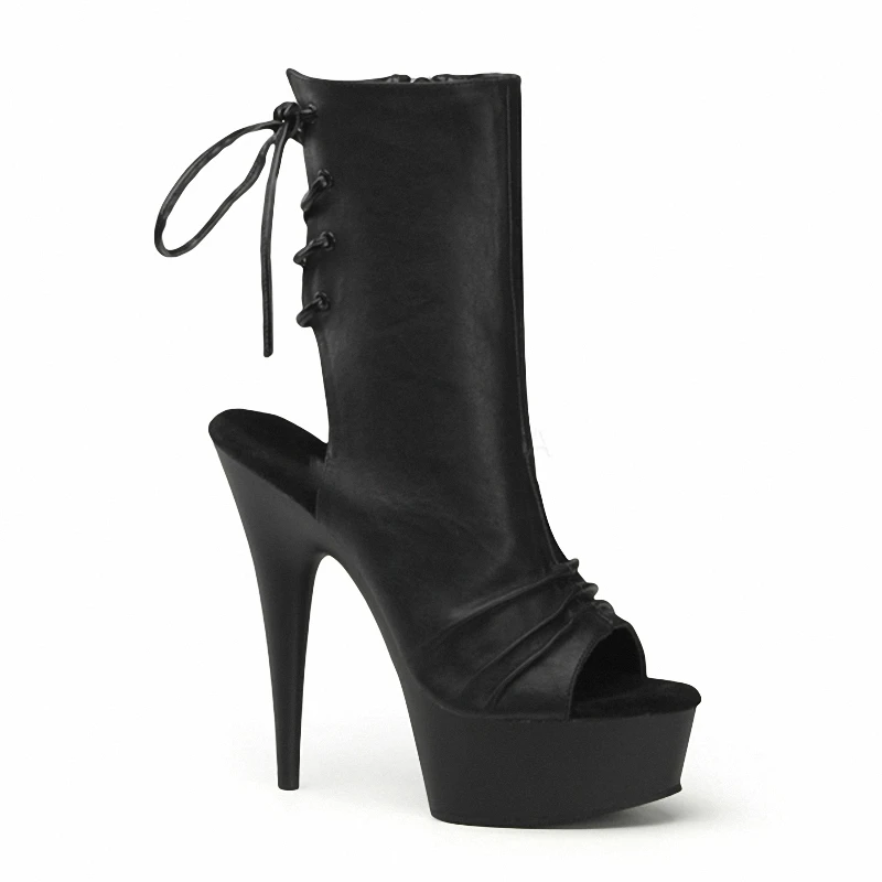 

6Inch Large Shoes Size Nightclub Stripper 15cm High Heel Ankle Boots Sexy Fetish Peep Toe Gothic Pole Dance Exotic Women Catwalk