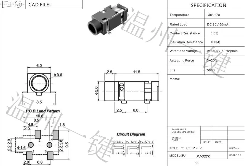 PJ-327C Green 3 5 разъем для наушников 4-пластырь ног 2 фиксированный USB интерфейс питания