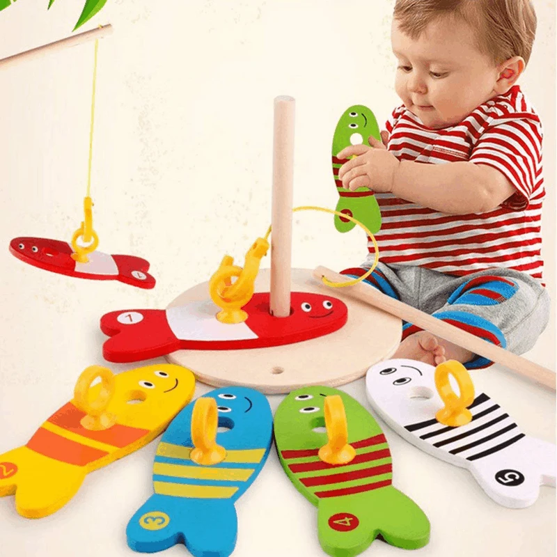 

Красочная деревянная цифровая игрушка для рыбалки, набор для маленьких детей с рыбками, колонны из блоков, детская милая игрушка для раннего развития, мультяшная игрушка