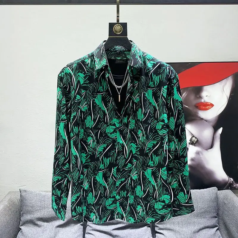 

New Arrival Long Sleeve Shirts for Men Clothing 2023 Business Formal Wear Social Slim Fit Print Contrast Color Shirts Z81