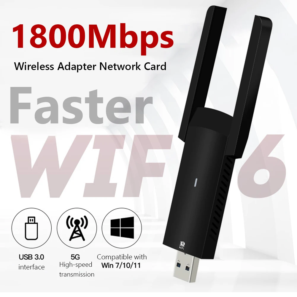 

FU-AX1800 Dual Band 1800Mbps WiFi 6 Adapter 2.4G/5G PC USB3.0 Notebook Wireless Network Card High Speed Gaming for Windows 10/11